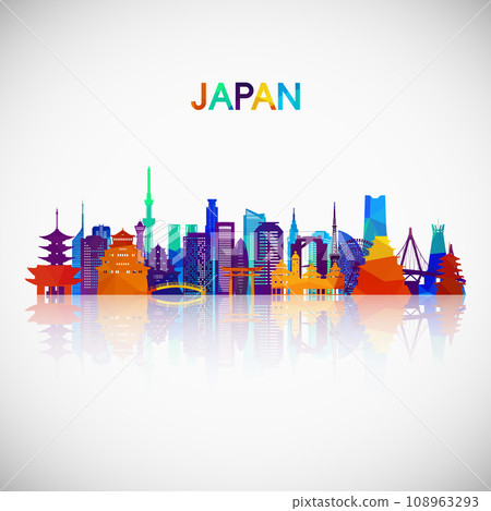 Japan skyline silhouette in colorful geometric style.  108963293