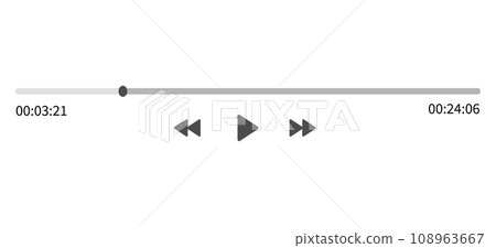 Video play bar display interface. Audio player progress for podcast, misic, radio. Vector slider, play, rewind buttons jn white background. 108963667