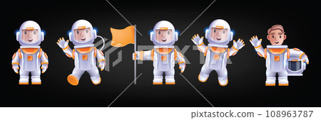 3D cartoon astronaut set, cute spaceman vector game character children education cosmos illustration 108963787