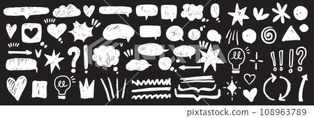 Speech bubble vector set, comic talk balloon doodle texture kit, hand drawn crayon cloud message.  108963789