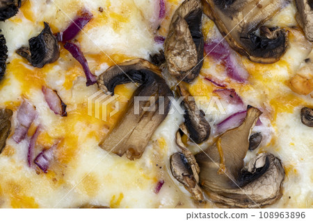 pizza with cheese and mushrooms with spices 108963896