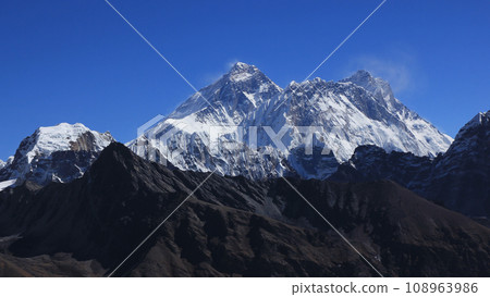 Majestic Mount Everest and Nuptse seen from near Renjo Pass, Nepal. 108963986