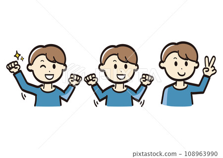Pop illustration set of various pose variations of young men 108963990