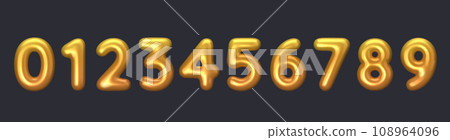 3D plastic golden numbers. Collection of glossy color numbers from 0 to 9. Vector illustration 3D plastic golden numbers. Collection of glossy color numbers from 0 to 9. Vector illustration 108964096