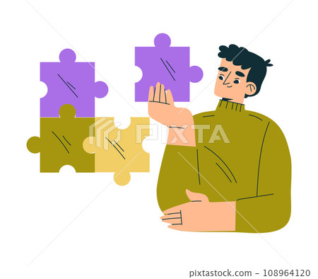 Education with Man Character with Jigsaw Puzzle Piece Learning and Study Vector Illustration 108964120