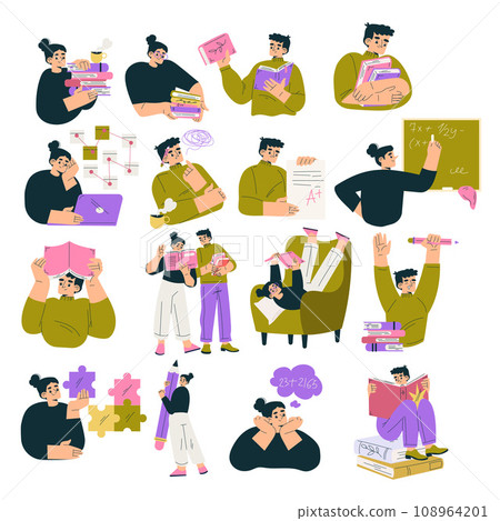 Education with People Character Learning and Study with Book Vector Set 108964201