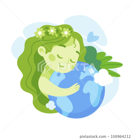 Ecology with Little Girl Character Tender Embrace Planet Earth Enjoy Sustainable Lifestyle Vector Illustration Ecology with Little Girl Character Tender Embrace Planet Earth Enjoy Sustainable Lifestyle Vector Illustration 108964212