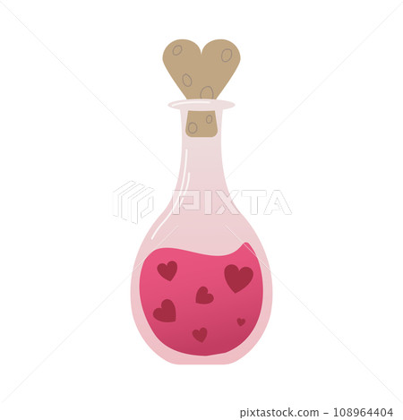 Love potion in a glass vessel, flat icon isolated on white background. Valentines day concept. Vector illustration in flat style for web design, banner, flyer, invitation, card. 108964404