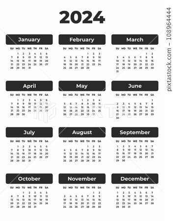 Vertical bold calendar for 2024 year. White background. Isolated vector image. Planner template 108964444