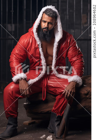Santa Claus fitness trainer. A muscular man in a gym 108964682