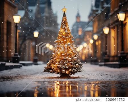 Christmas tree at the street at Christmas night 108964752