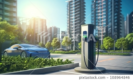 Modern fast electric vehicle car chargers. EV car charging station 108964846
