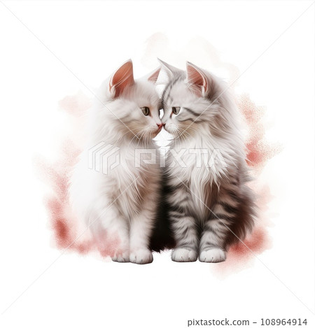 Two cute kittens sitting next to each other isolated on a white background Two cute kittens sitting next to each other isolated on a white background 108964914
