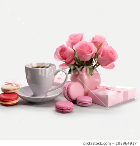 Time for Valentine's Day Concept. Romantic objects isolated on white background. Time for Valentine's Day Concept. Romantic objects isolated on white background. 108964917