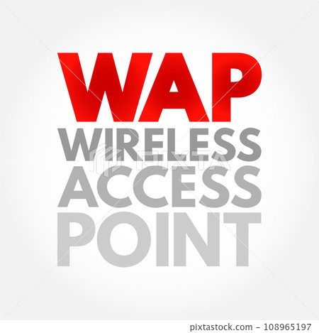 WAP - Wireless Access Point is a networking hardware device that allows other Wi-Fi devices to connect to a wired network, acronym text concept background WAP - Wireless Access Point is a networking hardware device that allows other Wi-Fi devices to connect to a wired network, acronym text concept background 108965197
