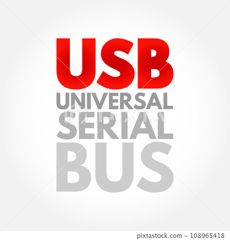 USB Universal Serial Bus - common interface that enables communication between devices and a host controller, acronym text concept background 108965418