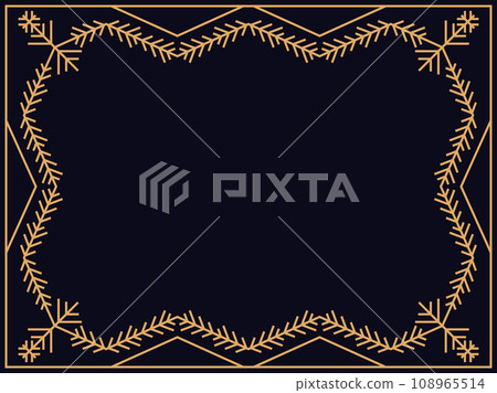 Art deco style frame with snowflakes. Winter vintage linear border with snowflake in line art style. Christmas frame design a template for invitations, leaflets and greeting cards. Vector illustration Art deco style frame with snowflakes. Winter vintage linear border with snowflake in line art style. Christmas frame design a template for invitations, leaflets and greeting cards. Vector illustration 108965514