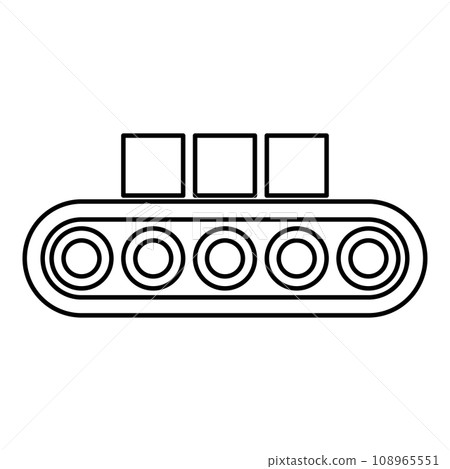 Conveyor belt airport tape baggage passengers luggage box production line automated manufacturing contour outline line icon black color vector illustration image thin flat style Conveyor belt airport tape baggage passengers luggage box production line automated manufacturing contour outline line icon black color vector illustration image thin flat style 108965551