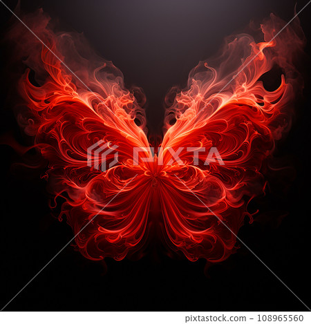 Contours of beautiful fiery red butterfly blur on black background, color transitions and swirls, beautiful unusual wallpaper, creative background Contours of beautiful fiery red butterfly blur on black background, color transitions and swirls, beautiful unusual wallpaper, creative background 108965560
