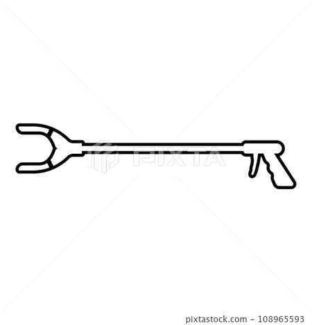 Long reach grabber litter picker gripper trash device pick up tool claw equipment arm hand contour outline line icon black color vector illustration image thin flat style 108965593