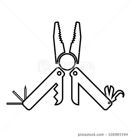 Multitool multifunctional instrument with pliers saw knife razor hexahedron opener awl utility multipurpose tool camping kit pocket contour outline line icon black color vector illustration image Multitool multifunctional instrument with pliers saw knife razor hexahedron opener awl utility multipurpose tool camping kit pocket contour outline line icon black color vector illustration image 108965594