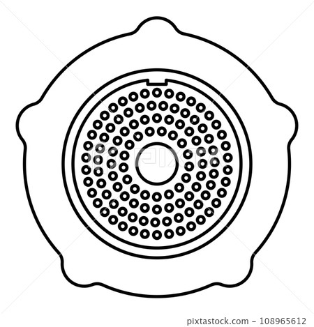 Grate for meat grinder plate mincer device for growing shallow of meat lattice with nut screw female screw pawl stop latch holder contour outline line icon black color vector illustration image thin Grate for meat grinder plate mincer device for growing shallow of meat lattice with nut screw female screw pawl stop latch holder contour outline line icon black color vector illustration image thin 108965612