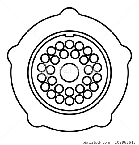 Grate for meat grinder plate mincer device for growing shallow of meat lattice with nut screw female screw pawl stop latch holder contour outline line icon black color vector illustration image thin 108965613