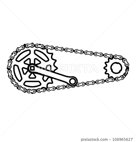 Chain bicycle link bike motorcycle two element crankset cogwheel sprocket crank length with gear for bicycle cassette system bike contour outline line icon black color vector illustration image thin 108965627