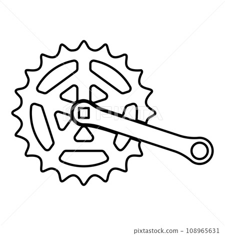 Crankset cogwheel sprocket crank length with gear for bicycle cassette system bike contour outline line icon black color vector illustration image thin flat style 108965631