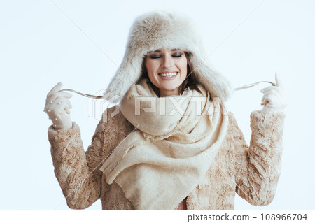 smiling modern woman having fun time on white smiling modern woman having fun time on white 108966704
