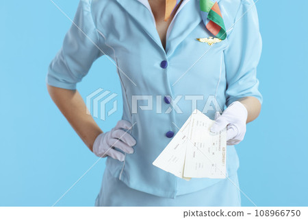 Closeup on female stewardess on blue 108966750
