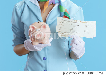 Closeup on female air hostess on blue Closeup on female air hostess on blue 108966751