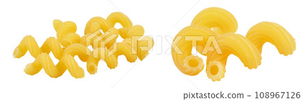 raw pasta cavatappi isolated on white background with full depth of field. raw pasta cavatappi isolated on white background with full depth of field. 108967126
