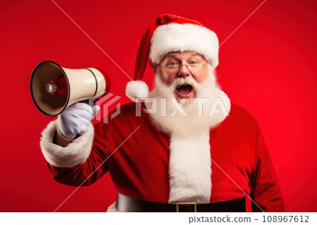 Santa Claus with megaphone on red background. 108967612