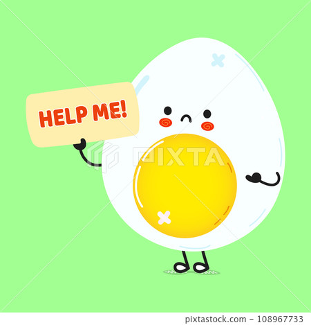 Sick Egg asks for help character. Vector hand drawn cartoon kawaii character illustration icon. Isolated on green background. Suffering unhealthy Egg character concept Sick Egg asks for help character. Vector hand drawn cartoon kawaii character illustration icon. Isolated on green background. Suffering unhealthy Egg character concept 108967733