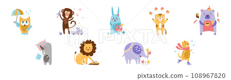 Cute Animal Character Engaged in Different Activities Vector Set 108967820