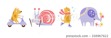 Cute Animal Character Engaged in Different Activities Vector Set 108967822