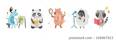 Cute Animal Character Engaged in Different Activities Vector Set 108967823