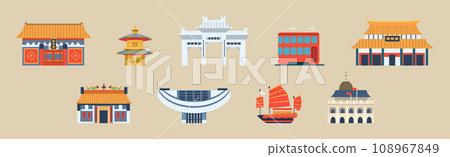 China Country Famous Landmark and Building Vector Set 108967849