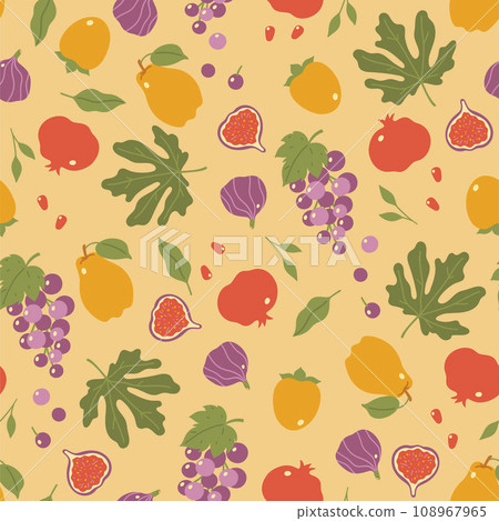 Seamless pattern with Georgian fruits in warm shades. Vector graphics. 108967965
