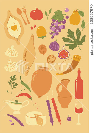 Georgian food and wine. Vector graphics. 108967970