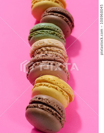 Assortment of colorful macarons, top view 108968045