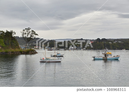 Sea bay harbor landscape, Oban, New Zealand 108968311