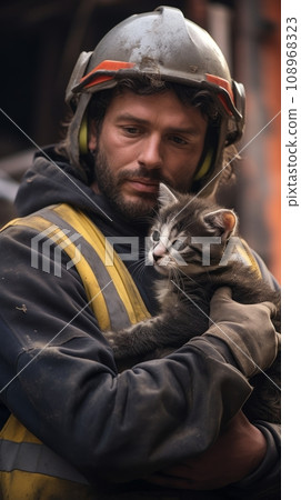 A rescuer holds a kitten A rescuer holds a kitten 108968323