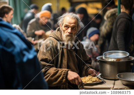 Homeless people in homeless shelter 108968375