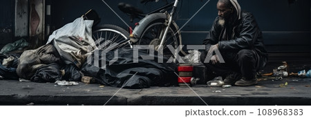 Homeless people close-up on city streets 108968383