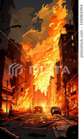 Apartment building fire in the city 108968464