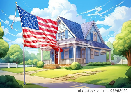 American flag outside a private home 108968491