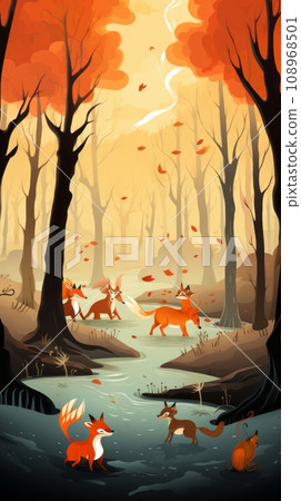Forest animals fleeing from forest fire Forest animals fleeing from forest fire 108968501