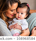 Gentle cute mom with baby.  108968584